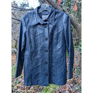 70's WILSONS HOUSE OF SUEDE: Blue Leather Womans Jacket Vintage Medium